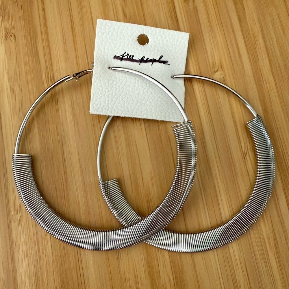 Free People Simply The Best Oversized Hoops in Silver Earrings NWT Large Hoops